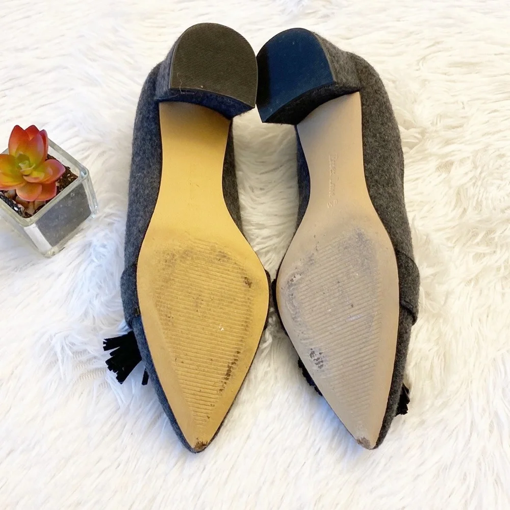 ESSEX LANE | Grey Wool Tassel Heeled Loafers women size 6